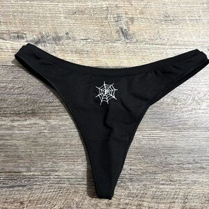 PINK Victoria's Secret Black Thong with spider web NWT Size medium